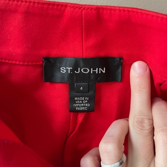 St. John Red Skinny Cropped Trousers Solid High Waist Size 4 - Picture 3 of 3